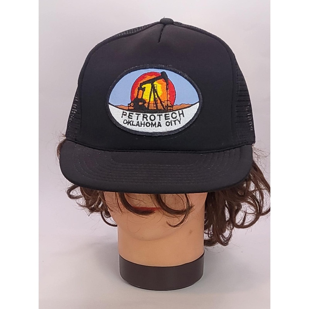 VTG Petrotech Oklahoma City Trucker Hat Snapback Black Oilfield Petroleum Cap